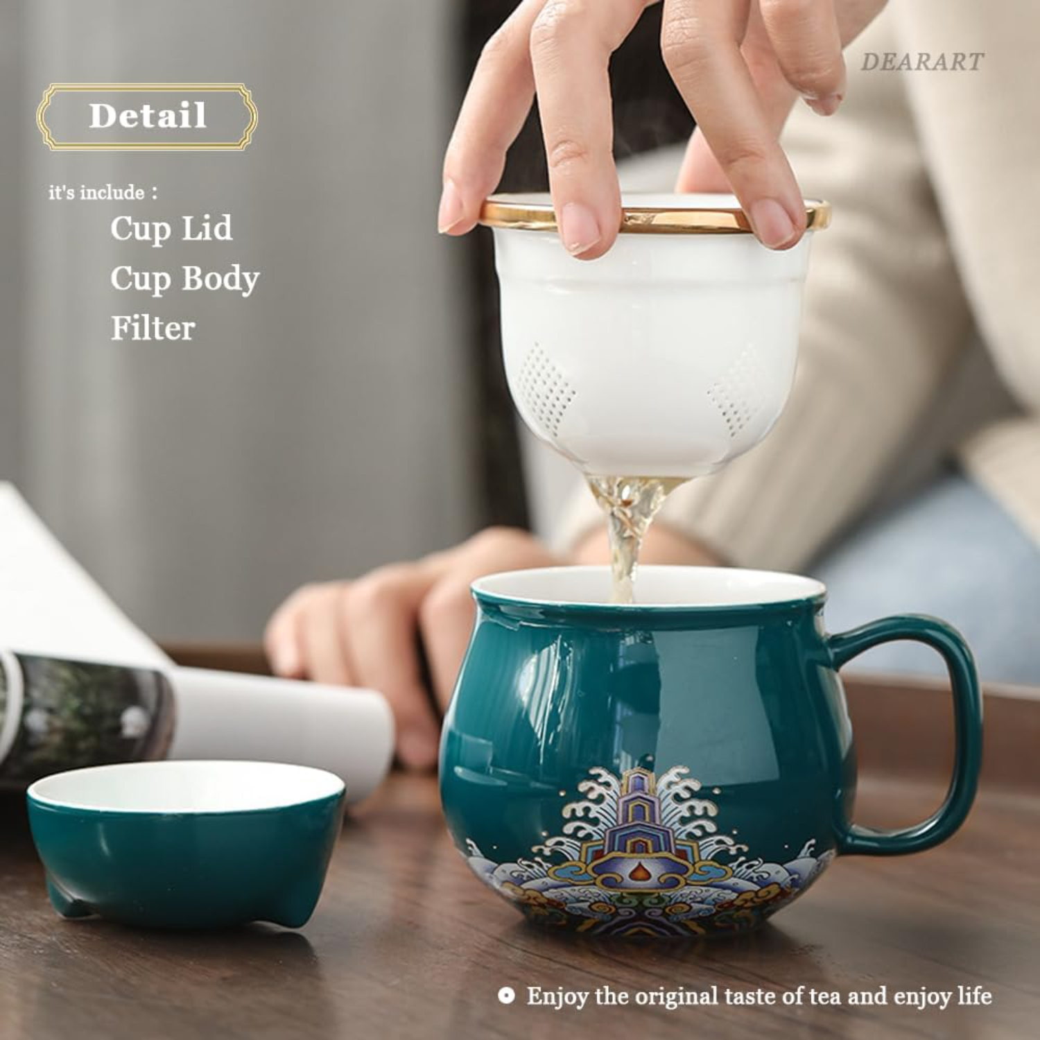 Portable 10.8oz Tea Cup Set with Wide Mouth Easy to Clean and Keep Tea