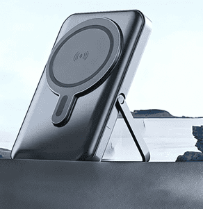 Portable 10000mAh Magnetic Wireless Power Bank – MagSafe Compatible with iPhone 17/16/15/14/13 Series – 15W Fast Charging, Built-In 3 Cables, Kickstand, Compact Travel Charger – Black