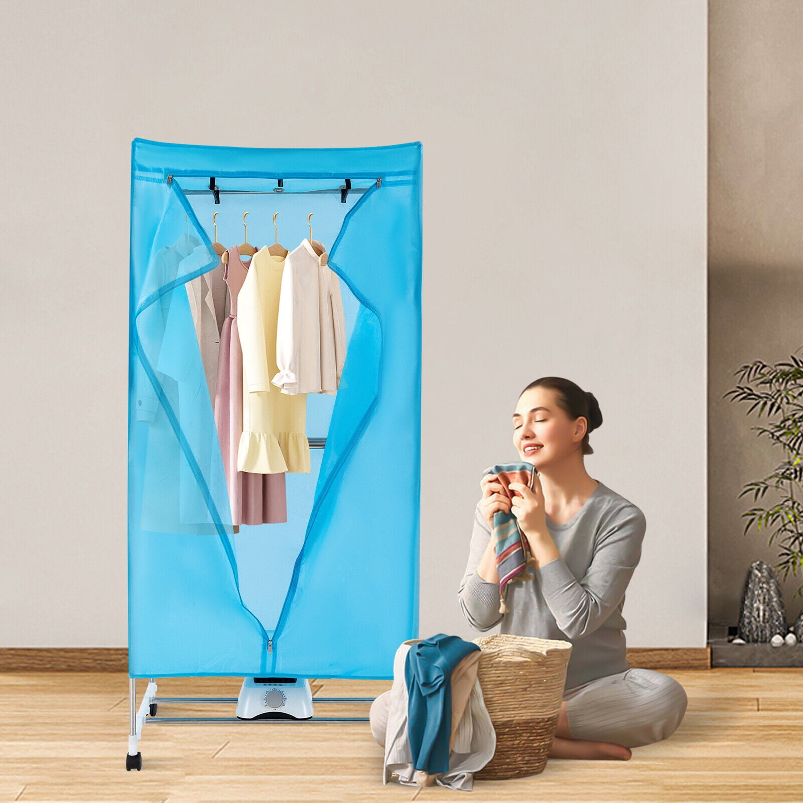 Portable 1000W Clothes Dryer with Timer \u0026 360 Convection Circulation, Compact \u0026 Efficient for Home, Dorm, RV, and Travel Use White/Blue