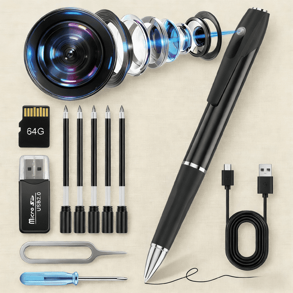 Mini Camera Pen Portable 1080P 64GB Memory Card USB Rechargeable Long Standby