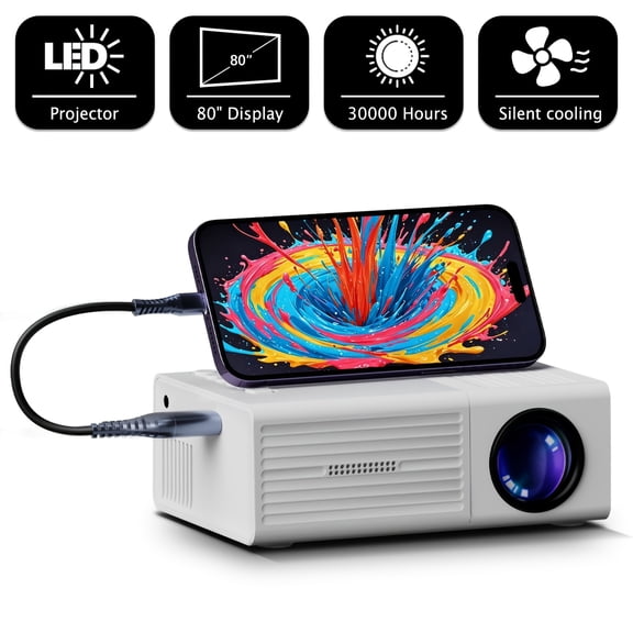 Portable 1080P Projector with USB, Remote, Compatible Smartphones Tablets Laptops TV Stick USB Drive, Compact LCD Display HDTV Input 720P Large Screen