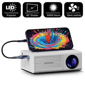 Portable 1080P Projector with USB, Remote, Compatible Smartphones Tablets Laptops TV Stick USB Drive, Compact LCD Display HDTV Input 720P Large Screen