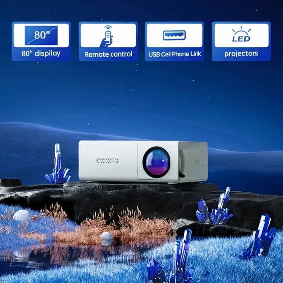 Portable 1080P Projector with USB, Remote, Compatible Smartphone Tablet Laptop TV Stick USB Drive, Desktop Mount, LCD Display, HDTV Input
