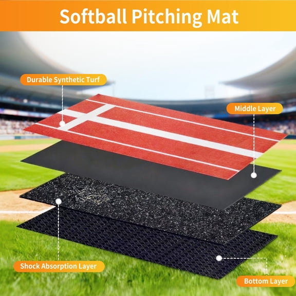 Portable 10ft x 3ft Softball Pitching Mat with Roll-Up Design and Strap, Lightweight Practice Mat for Backyard and Gym