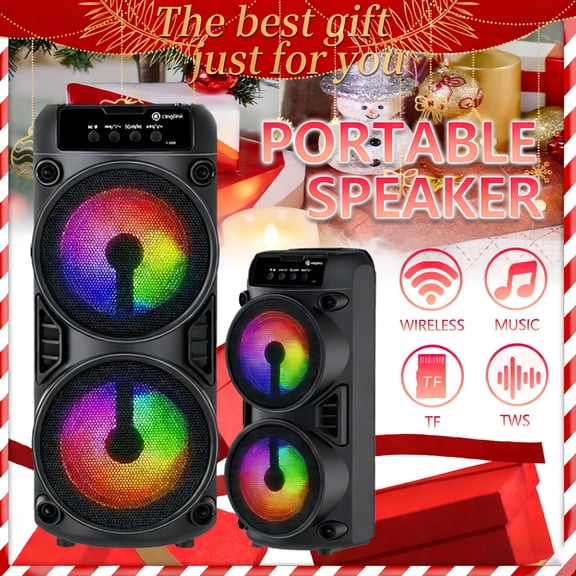 Portable 10in Wireless Bass Speaker with RGB Lights, USB Charging, FM Radio, Dual 4in Drivers for Outdoor Camping, Gift
