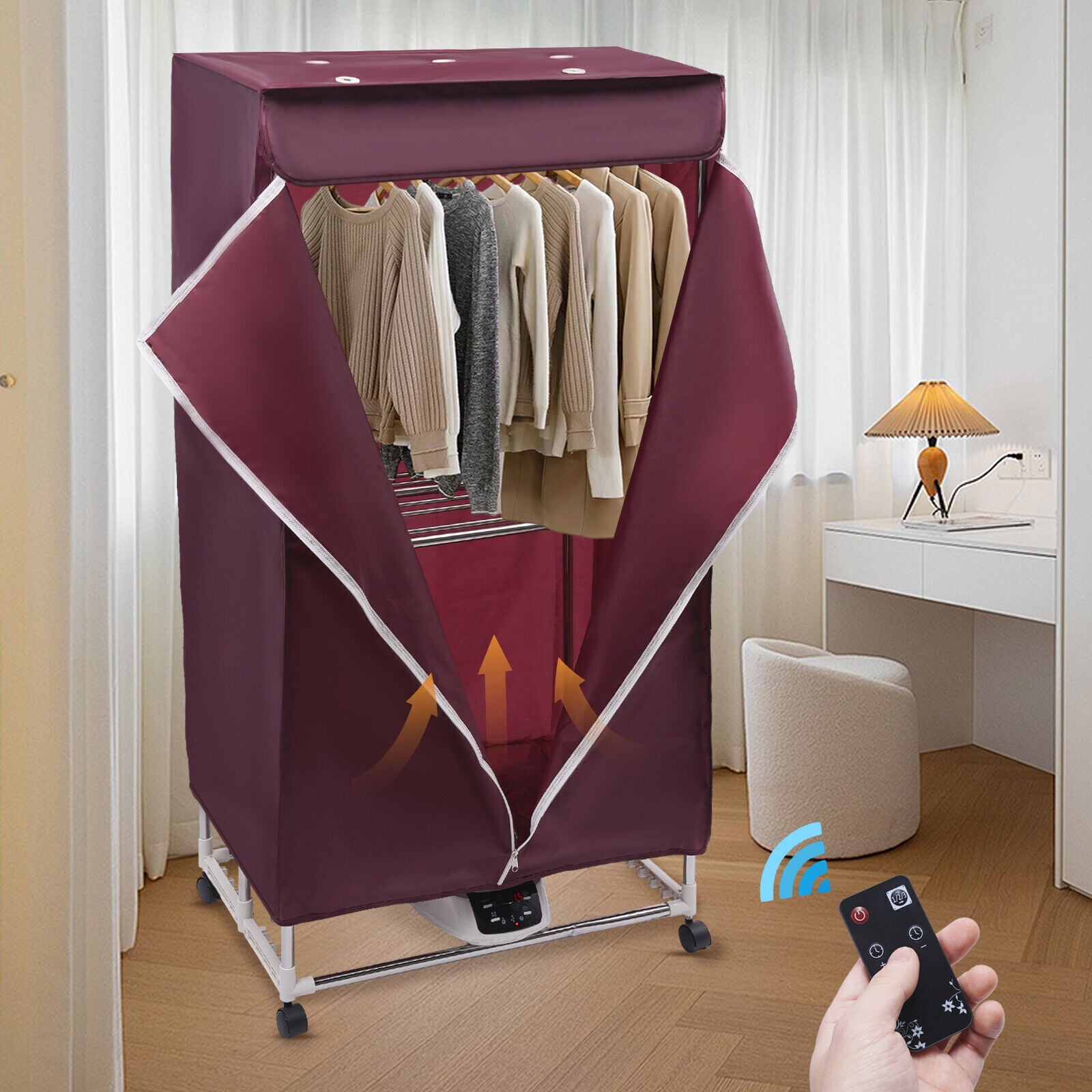 Portable Electric Clothes Dryer with Remote, Foldable Dual-Layer Rack, 1500W PTC Heating, Timer, Quiet Drying for Home & Apartment Use