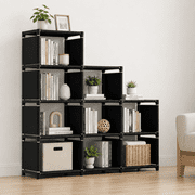 HioHa 9-Cube Storage Organizer, Portable Cube Shelf Bookcase, Space Saving Cubby Storage Shelves for Closet, Bedroom, Home Office, Black