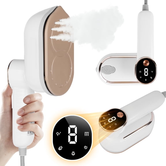 Portable 1200W Garment Steamer with LCD Screen - 4 Settings,Dual Dry & Wet Steam Function, Compact Foldable Design, Lightweight Water Reservoir for Fabric Care at Home or Travel, Classic White Finish