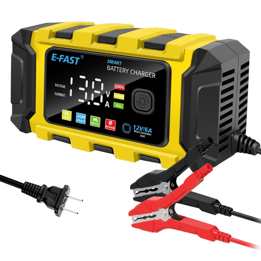 Portable 12V/6A Car Battery Charger - Full Automatic Maintainer and Desulfator for Car, Motorcycle, and Lead Acid Batteries