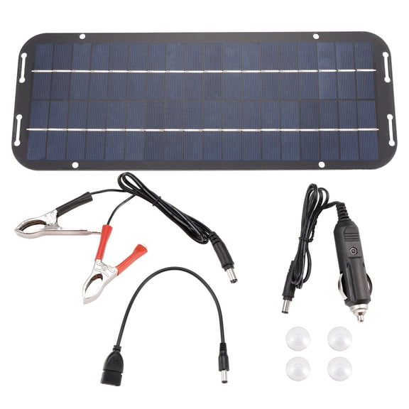 Portable 12V 6W Solar Panel Battery Charger, Efficient Maintenance Charger for Car, Motorcycle, Kick Scooter