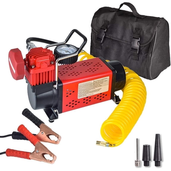 Portable 12V Air Compressor Pump, 150PSI Red Tire Inflator, Heavy Duty Auto Air Pump,for , , RV, ATV, ,Balls,Lawn Mower and Other Inflatables