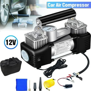 GSPSCN Silver Dual Cylinder 12V Air Compressor Pump for Car, Heavy Duty  Portable Tire Inflator 150PSI with LED Work Lights for Auto,Truck,SUV