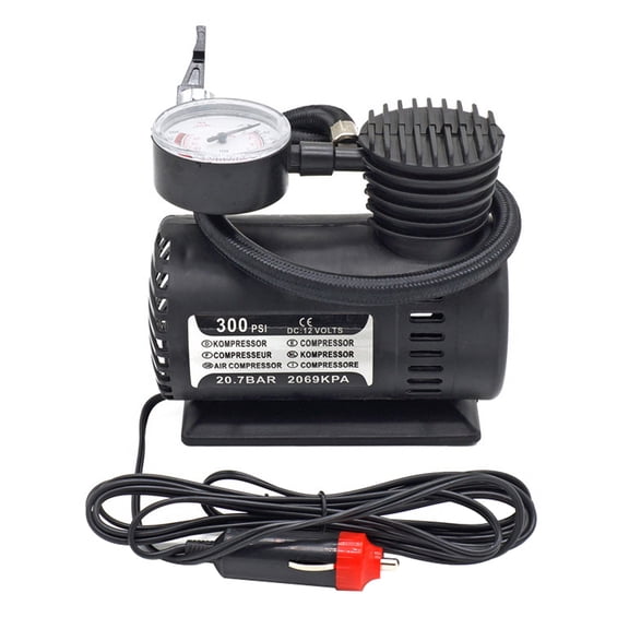 Portable 12V DC Electric Tire Inflator Pump for Car, Motorcycle and Bicycle Tires, 300 PSI Max, Compact Design