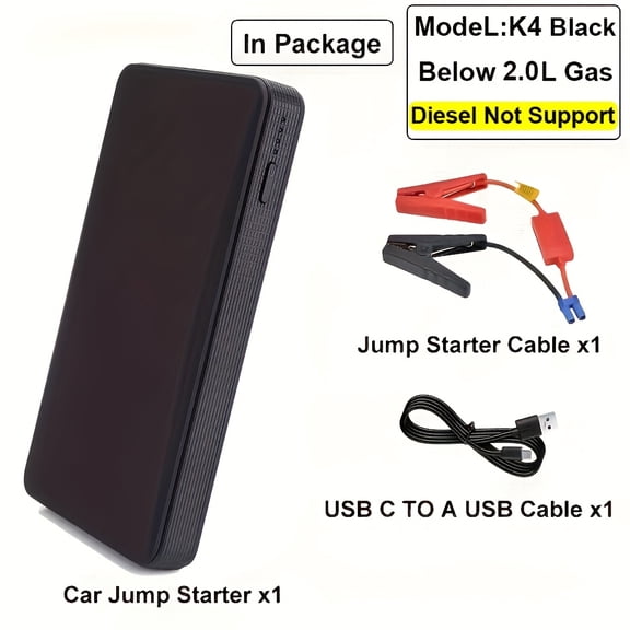 Portable 12V Mini Slim Car Jump Starter & Power Bank with Flashlight, -C Power Bank Compatible for Smartphones/Tablets/Laptops, 12V Battery Booster for Cars, Motorcycles, Emergency (Compact, -)