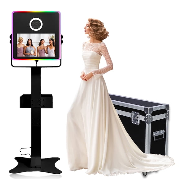 Portable 15.6inch DSLR Mirror Photo Booth Machine Touch Screen Selfie Machine with RGB Light and Flight Case PhotoBooth Machine for Wedding Celebration