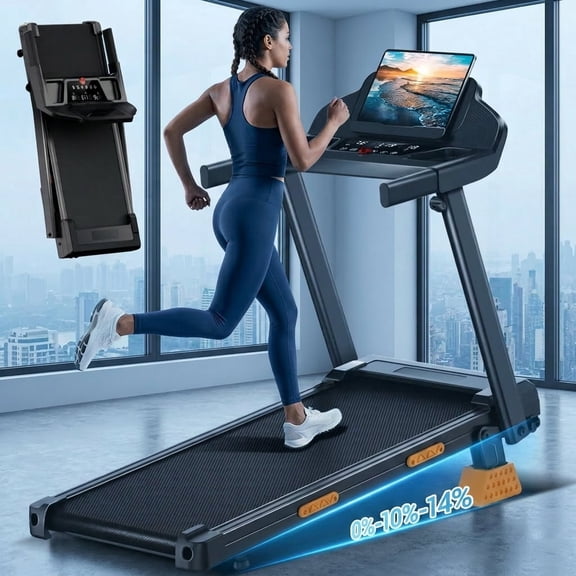 Portable 15% Incline Folding Treadmill for Home, 3.0HP Motor, 400LB Capacity, Walking Pad with Handrails & 3 LED Displays