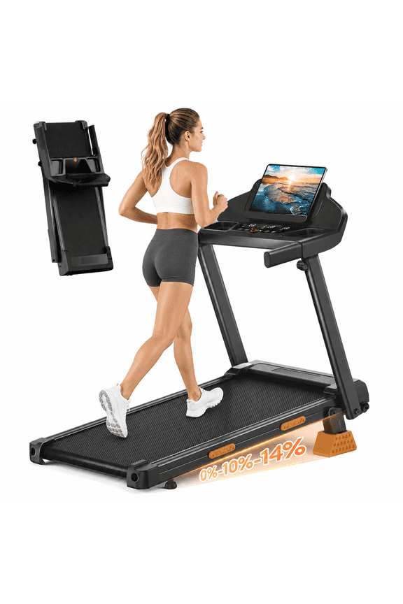 Portable 15% Incline Folding Treadmill for Home, 3.0HP Motor, 400LB Capacity, Walking Pad with Handrails & 3 LED Displays