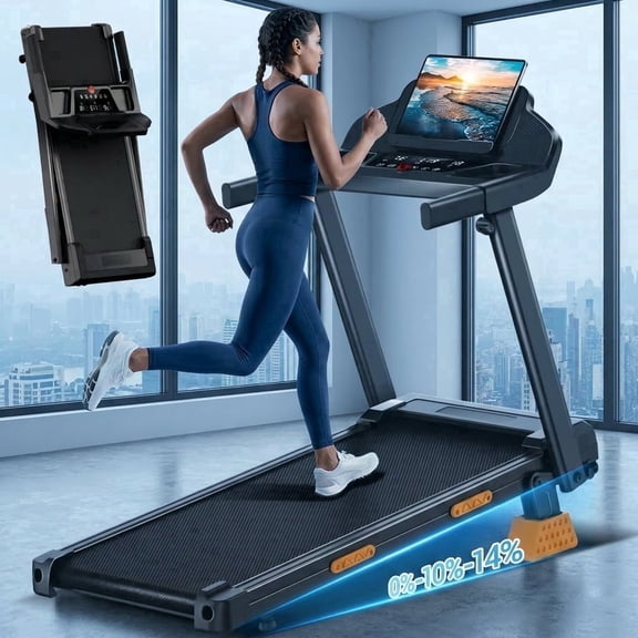 Portable 15% Incline Folding Treadmill for Home, 3.0HP Motor, 400LB Capacity, Walking Pad with Handrails & 3 LED Displays