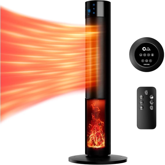 Portable 1500W Space Heater with Fireplace,70? Oscillating PTC Ceramic, 33.5in Adjustable Thermostat Tower Heater,Overheating and Tip-Over Protection Heating,Remote for Indoor