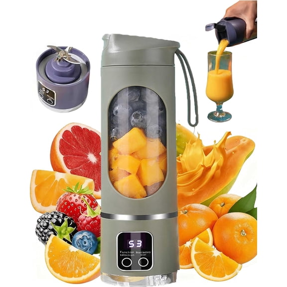 Portable 16oz Wireless Juicer, 2027 New Digital Multimode Juicer Blender - Smart Led Display, Leak Proof USB Rechargeable Electric JuicerCup, Powerful Mini Blender For Shakes and Smoothies (Green)