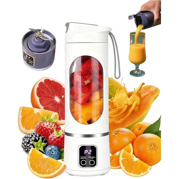 Portable 16oz Wireless Juicer, 2027 New Digital Multimode Juicer Blender - Smart Led Display, Leak Proof USB Rechargeable Electric JuicerCup, Powerful Mini Blender For Shakes and Smoothies (White)