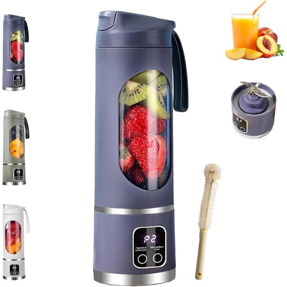 Portable 16oz Wireless Juicer, USB Rechargeable Electric Juicer Cup, 3.7V Powerful Mini Blender with Drinking Lid, Easy to Clean, For Gyms and Offices (Purple)