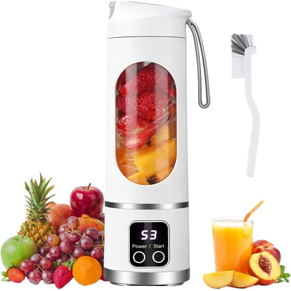 Portable 16oz Wireless Juicer, USB Rechargeable Electric Juicer Cup, Powerful Mini Blender for Travel, Gym & Office - Easy to Clean Personal Size Smoothie Maker with Drinking Lid (white)Q