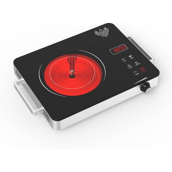 Portable 1800W Infrared Electric Cooktop, 110V Single Burner with Handle, Knob and Touch Control, 4-Hour Timer, 10 Power Levels Bestseling