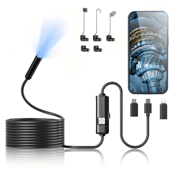 Portable 1920P HD Borescope with Light, 8 LED, Semi-Rigid Waterproof Snake Camera for iPhone Android, Drain & Confined Space Inspection