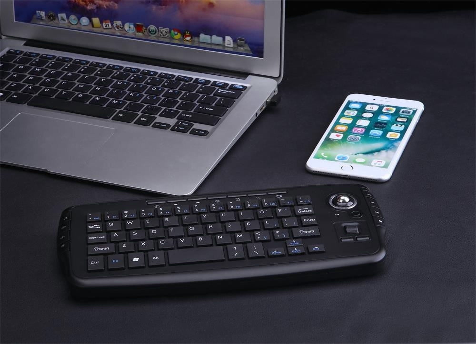 Portable 2.4G Wireless Keyboard with Multimedia Keys and Built-in Trackball Mouse, Mini Small Keyboard for Computer PC Laptop Smart TV, Ergonomic Design for Home Office.