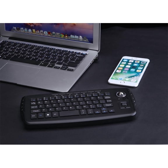 Portable 2.4G Wireless Keyboard with Multimedia Keys and Built-in Trackball Mouse, Mini Small Keyboard for Computer PC Laptop Smart TV, Ergonomic Design for Home Office.