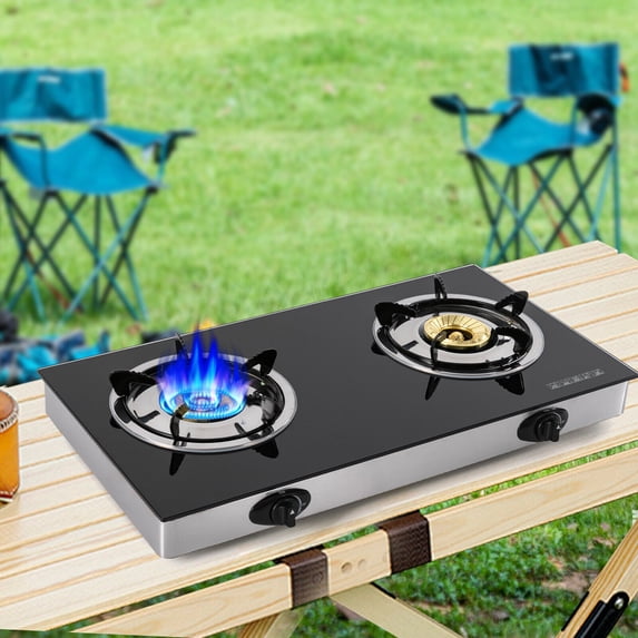 2-Burner Gas Stove Countertop Gas Stove Portable Auto Ignition LPG ...