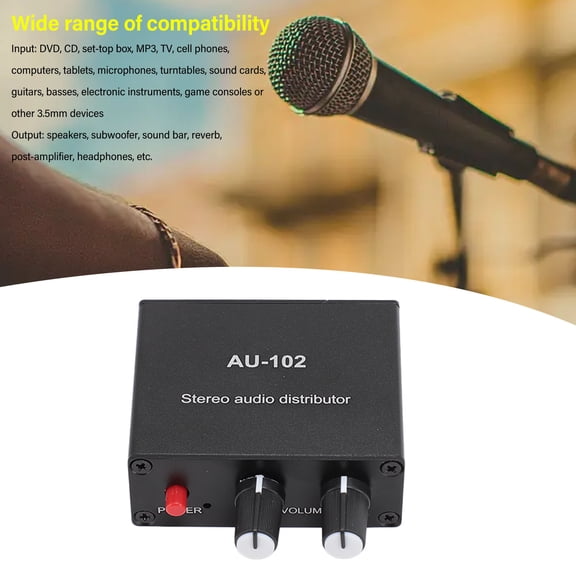 Portable 2,Channel Preamplifier: 3.5mm Input/Output, 3.5dB Gain, 16,600 Ohm  Impedance, 500mw Output