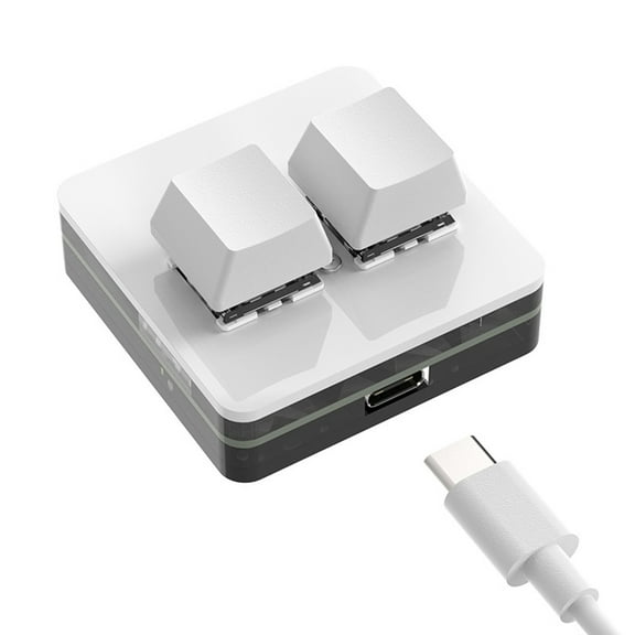 Portable 2 Key Macro Keypad, Single Handed Mechanical Keyboard with USB C and Color Lighting for Gaming and Accounting