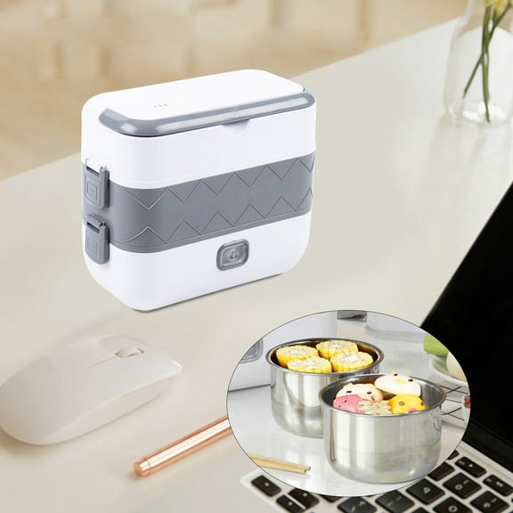 Portable 2 Layer Electric Lunch Box Stainless Steel Steamer Pot Rice Cooker Heat