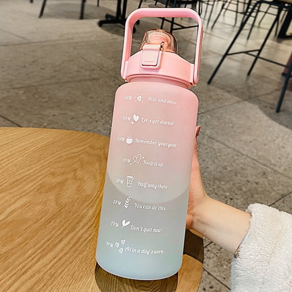 Portable 2 Liter Water Bottle With Handle For Gym And Travel - Large Motivational Time Marker Water Jug, Leak Proof, Gradient Matte Plastic Cup