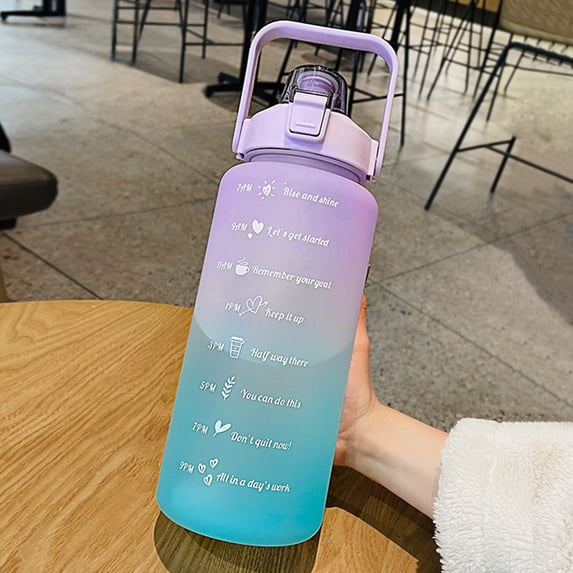 Portable 2 Liter Water Bottle With Handle For Gym And Travel - Large Motivational Time Marker Water Jug, Leak Proof, Gradient Matte Plastic Cup