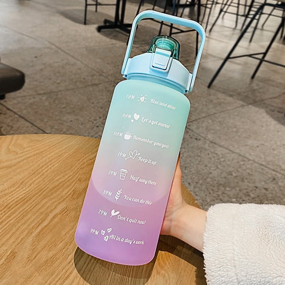 Portable 2 Liter Water Bottle With Handle For Gym And Travel - Large Motivational Time Marker Water Jug, Leak Proof, Gradient Matte Plastic Cup