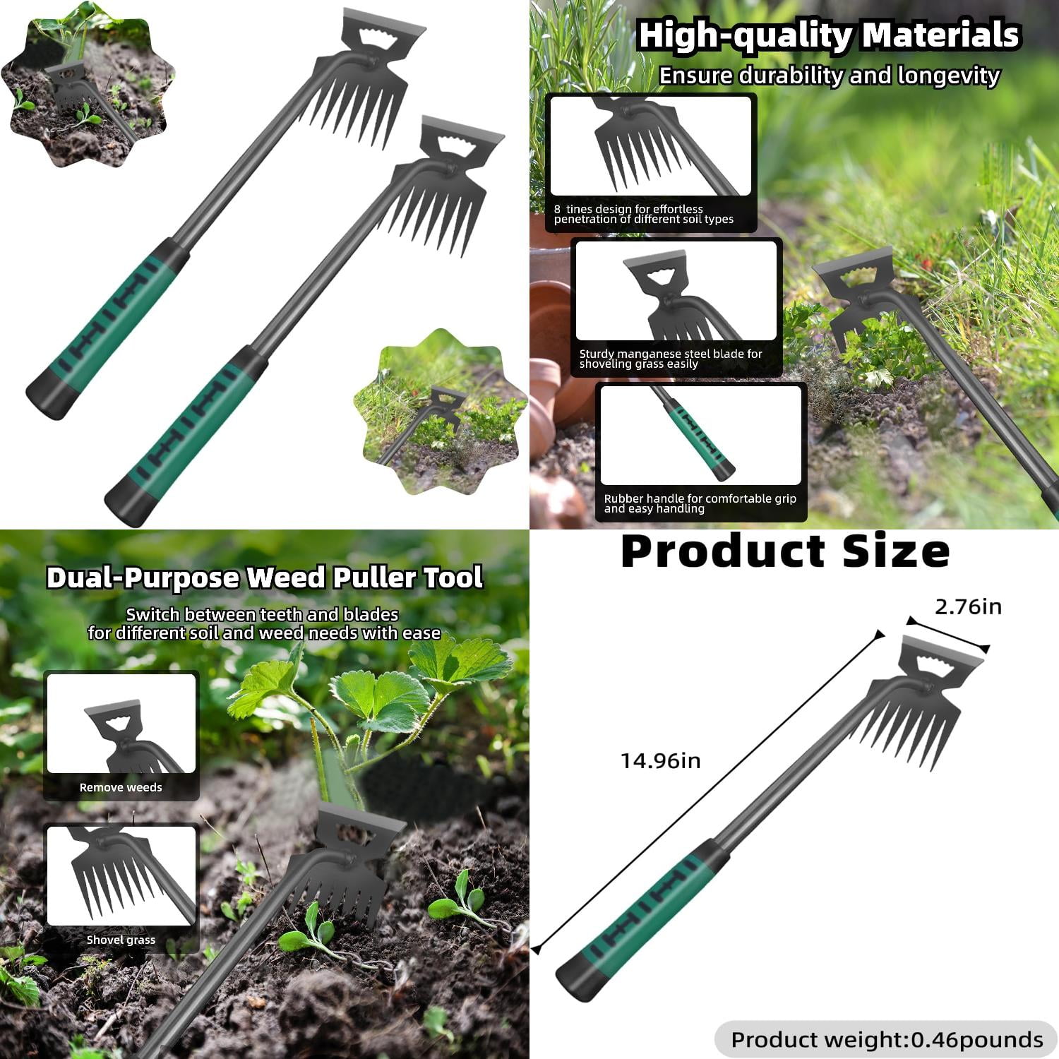 Portable 2 Pcs Gardening Hand Weeder Tools with Long Handle for Easy ...