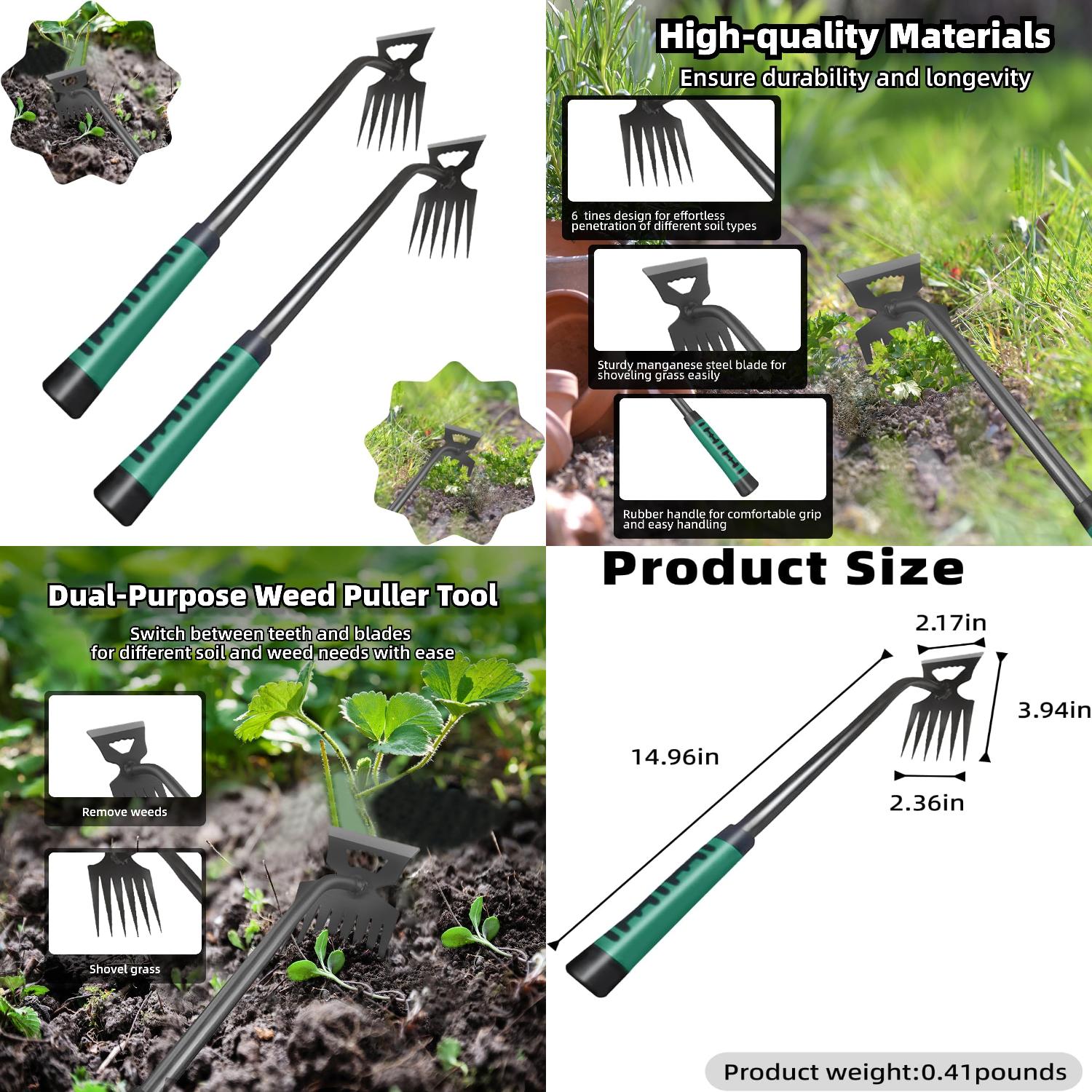Portable 2 Pcs Gardening Hand Weeder Tools with Long Handle for Easy Weed Removal Durable
