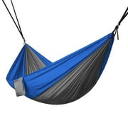 NORTH EAST HARBOR Portable 2 Person Hammock Rope Hanging Swing Fabric Camping Bed - Grey & Blue