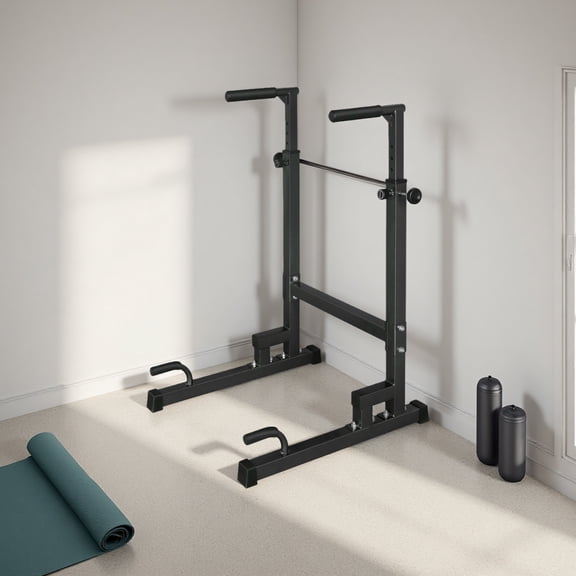 Portable 2-in-1 Pull-Up & Push-Up Bar - Heavy-Duty Steel Home Fitness Equipment, Adjustable Height for Indoor Outdoor Adults (Black)