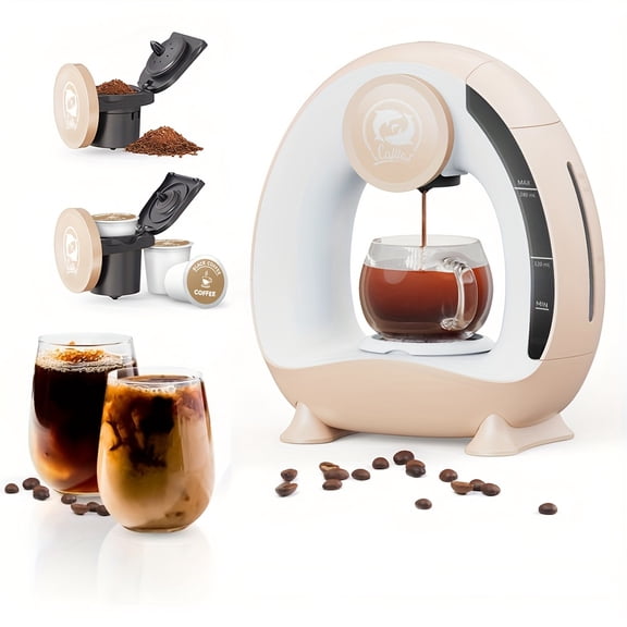 Portable 2-in-1 Single Serve Coffee & Tea Maker - Compatible with Grounds & K-Cups, Fast Brewing, Quiet Operation, Removable Parts - Compact Mini Machine for Home, Travel, Dorm, Office