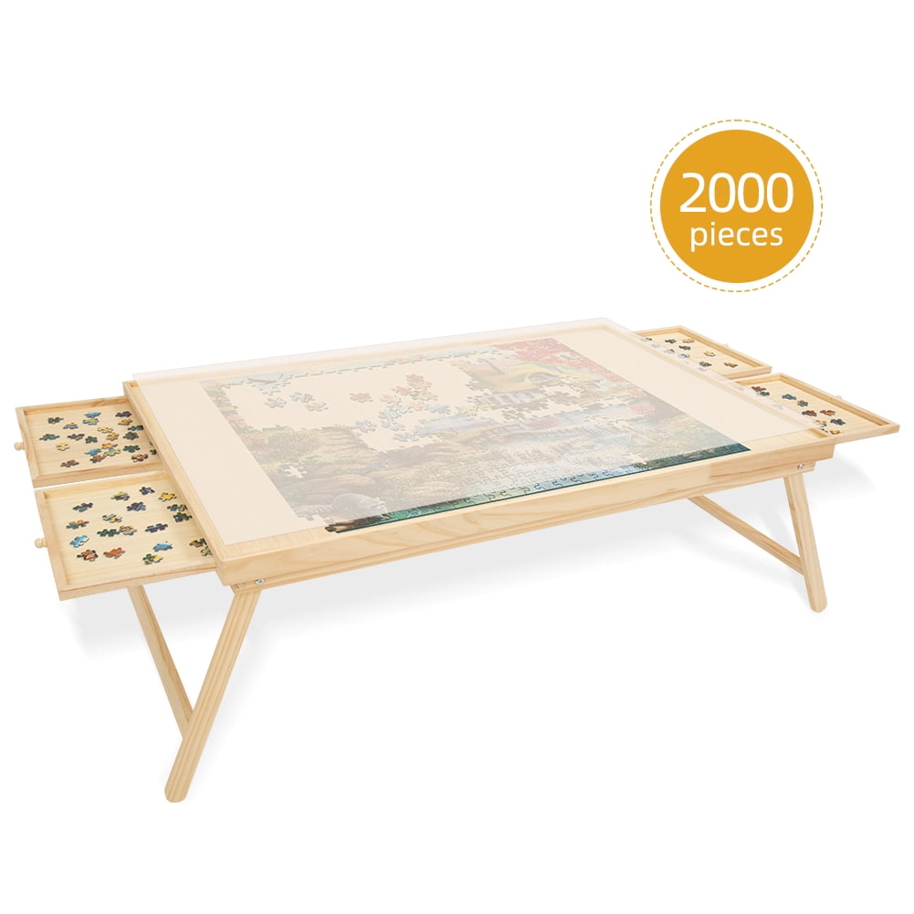 Portable 2000 Piece Puzzle Board with Folding Legs, 40,9"X27.6" Wooden