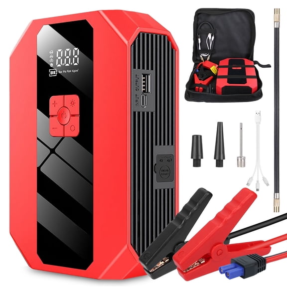 Portable 20000mAh Car Jump Starter TeqHome Air Compressor 1500A 400PSI Car Battery Charger LED Flashlight Digital Tire Inflator for 4.0L Gasoline Or 2.0L Diesel Engine