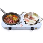 Portable 2000W Electric Double Burner 110V Hot Plate Heating Cooktop Camping Dorm Stove Cooker with Plug (White)