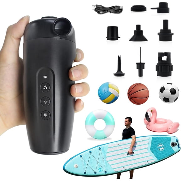 Portable 20PSI Air Pump Electric Rechargeable Sup Paddle Board Pump with 3000mAh Battery, Inflate Deflate for Air Mattress Beds, Boats, Pool Floats, Swimming Rings, Balls
