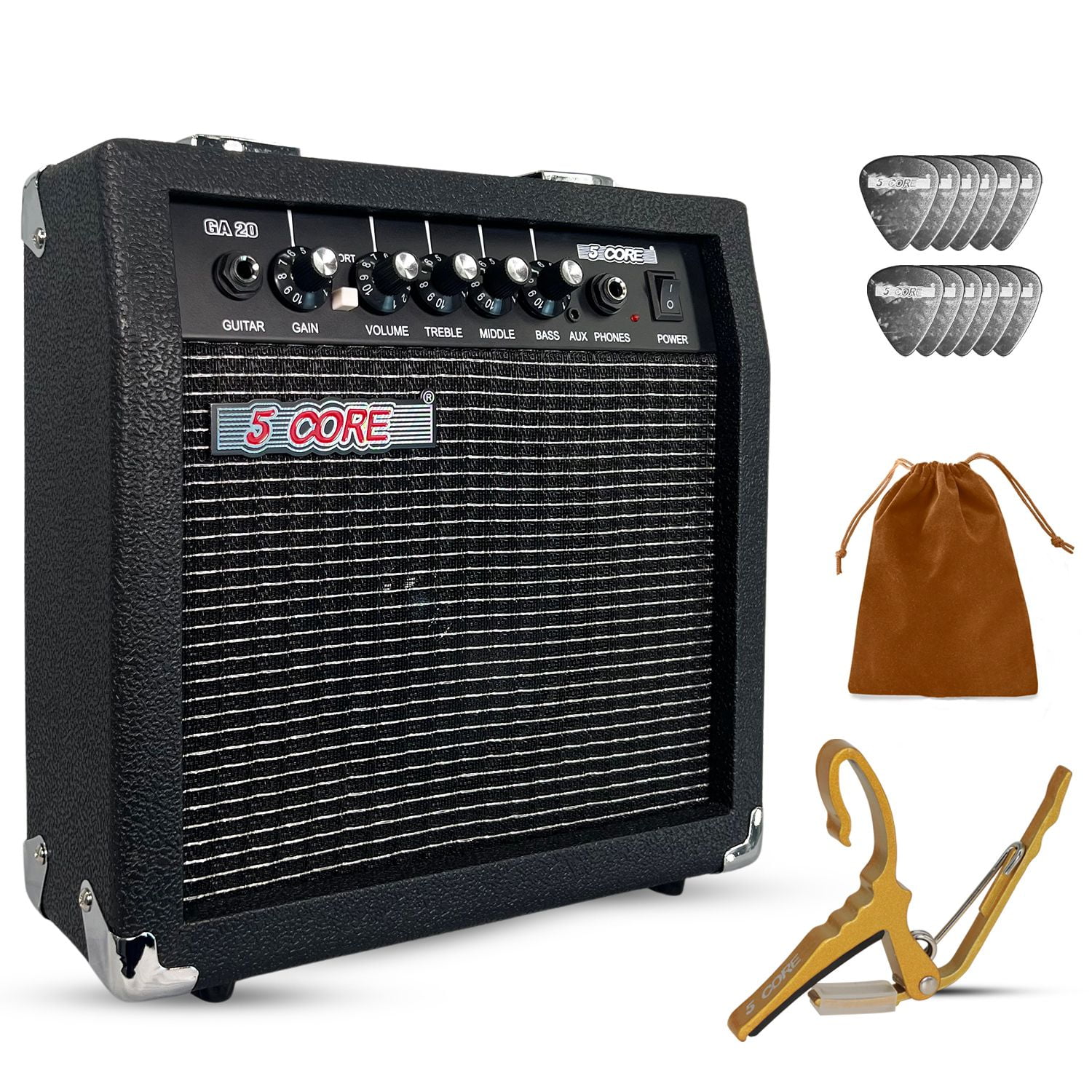 Portable 20W Guitar Amplifier with 6.5" Speaker, Headphone/AUX Inputs & Customizable EQ – Compact Amp for Practice and Travel