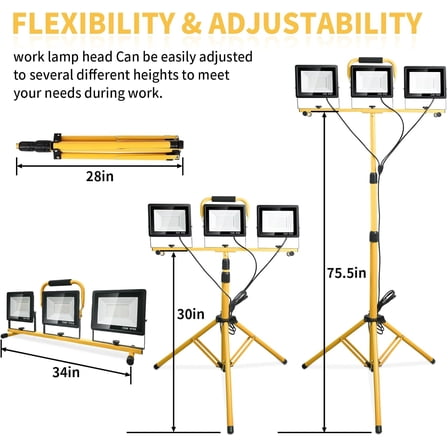 Portable 21000LM LED Work Light with Stand, Heavy-Duty Floodlight for Job Site, Construction, Garage, Workshop, Indoor & Outdoor Portable Lighting