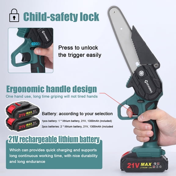 Portable 21V 6inch Portable Electric Pruning Saws Rechargeable Small Wood Spliting Chainsaw One-handed Woodworking Tool For Garden Orchard Branch Clip